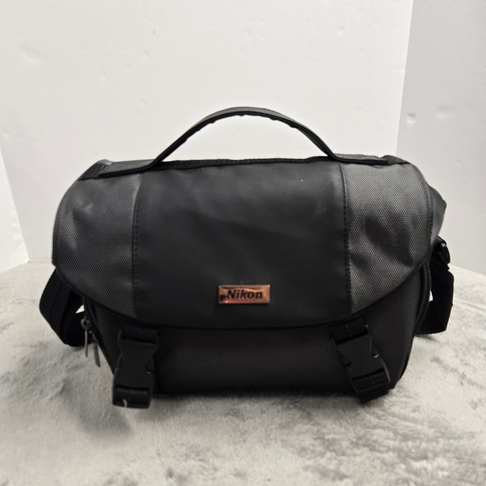Nikon Camera Messenger Bag Black Grey Padded DSLR Gadget Bag Shoulder Strap